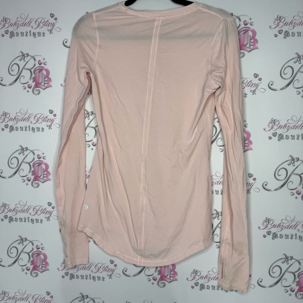 Lululemon long sleeve stretchy pink top logo on back soft buttery workout yoga - Picture 4 of 9